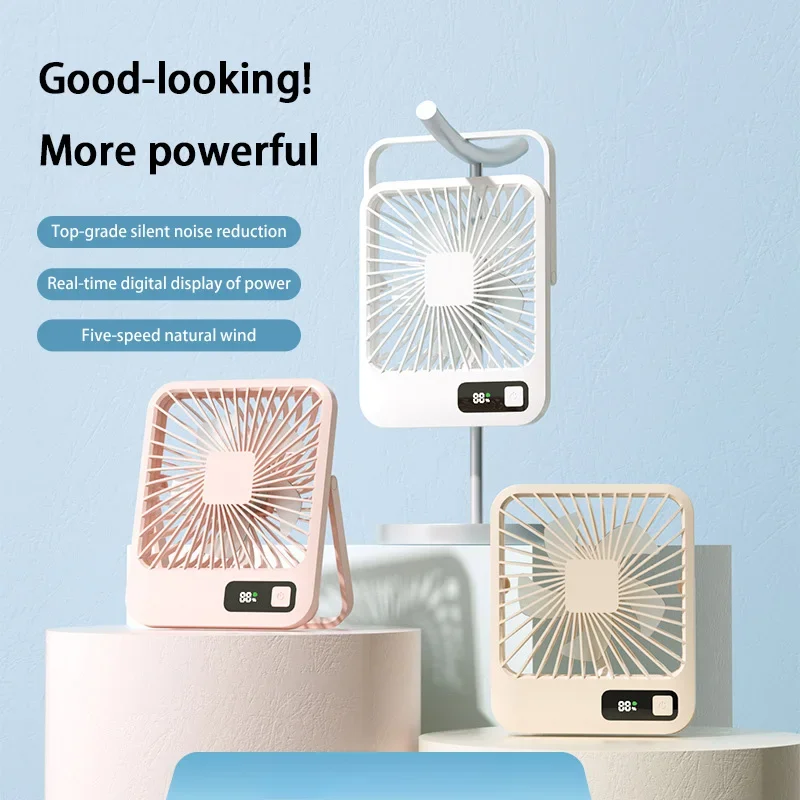 Desk Fan Portable USB Rechargeable Fan 180° Tilt Folding Personal Fan With Power Display 5 Speeds Ultra Quiet Table Fan