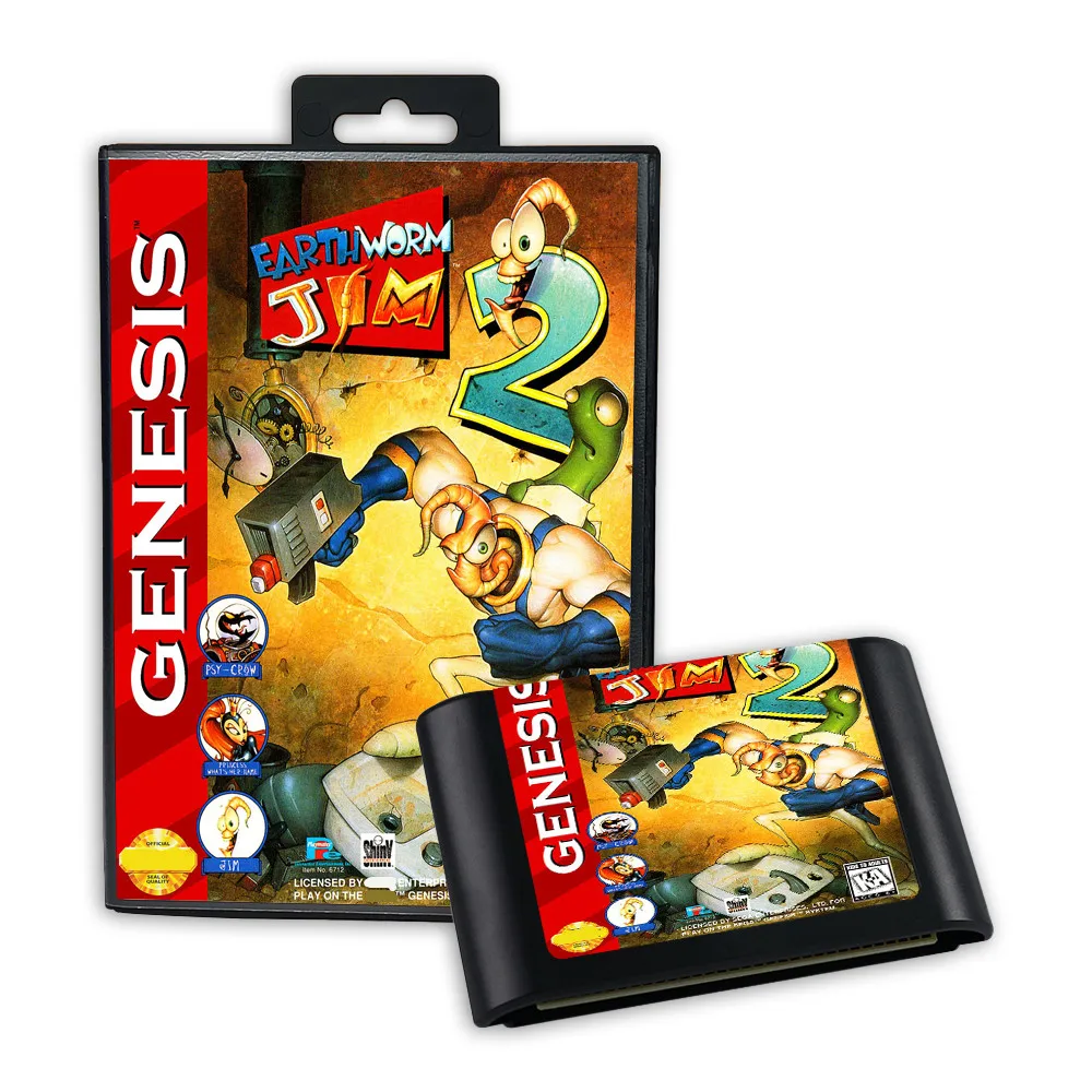 Kartrid game Retro Earthworm Jim 2 16bit untuk konsol video game Sega Genesis Megadrive