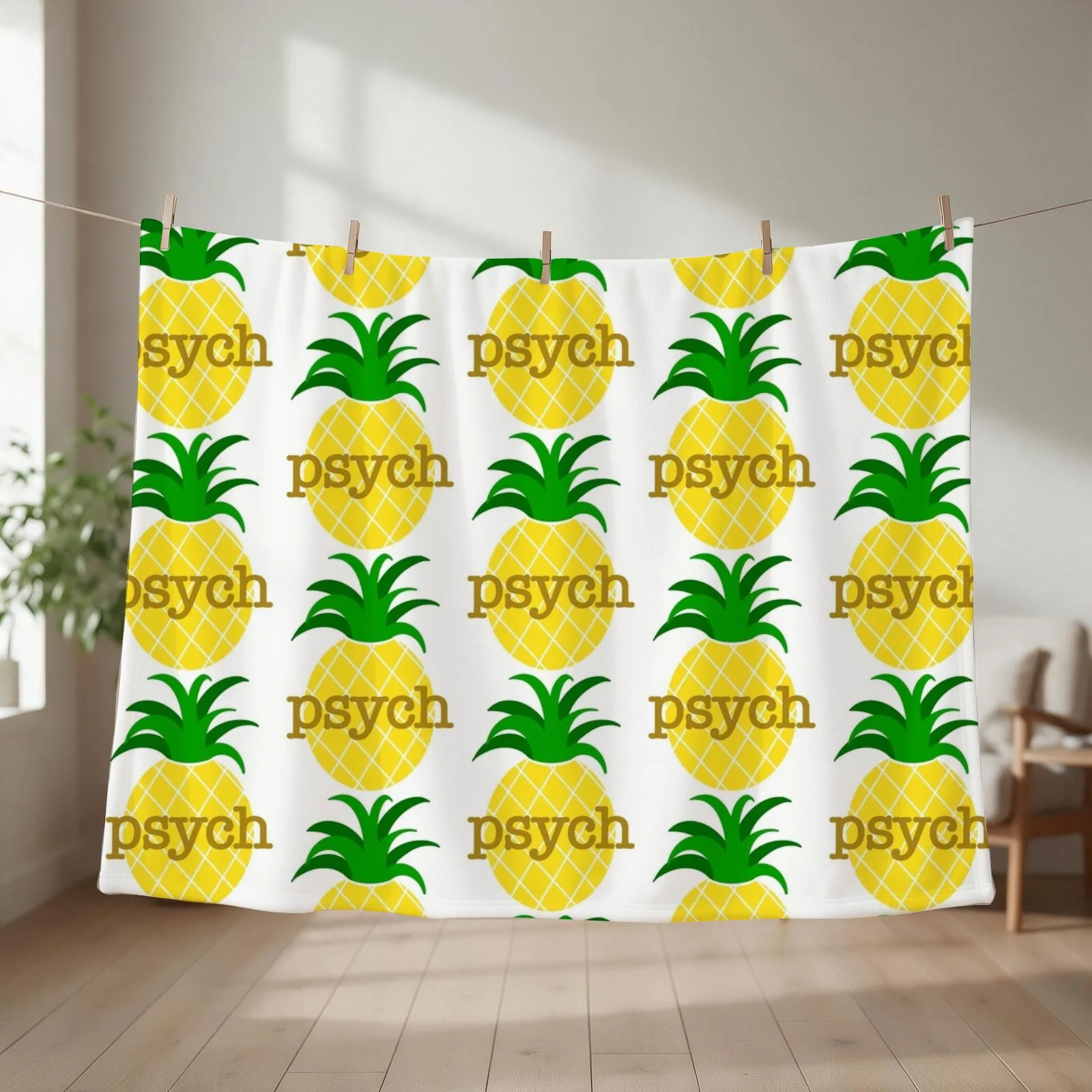 Psych Pineapple Throw Blanket couch cozy soft plush fuzzy picnic outdoor blanket