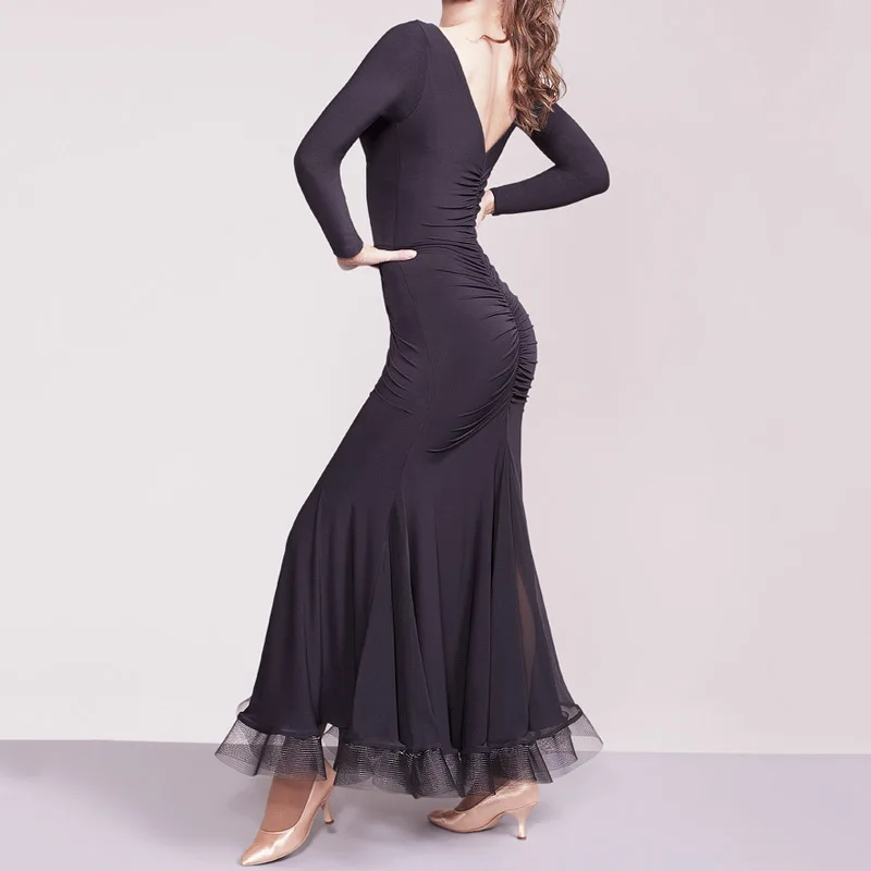 

Customized National Standard Dance V-neck Dress Modern Dance Suit Ice Silk Queen Practice Performance Social Big Swing Skirt