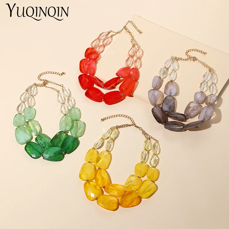 Fashion Multi-layer Choker Necklaces For Women Trendy Jewelry Short Boutique Colorful Beads Pendant Necklace Accessories Summer