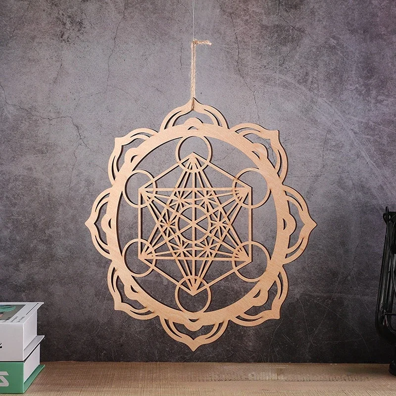 Drewniana tablica dekoracyjna Święta geometria Wall Art Wisząca energia Duchowa medytacja jogi Metafizyczna płyta ołtarza Wystrój domu
