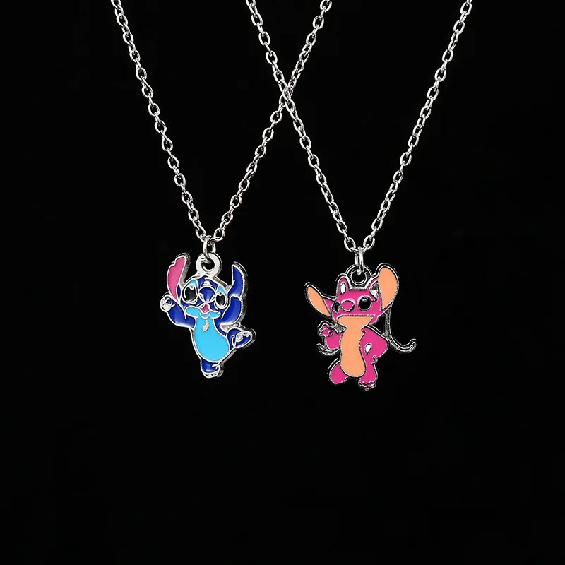 Cartoon Lilo&Stitch Couple Necklace Disney Anime Hip Hop Personality Stitch Ange Pendant Clavicle Chain Boys Girls Jewelry Gift