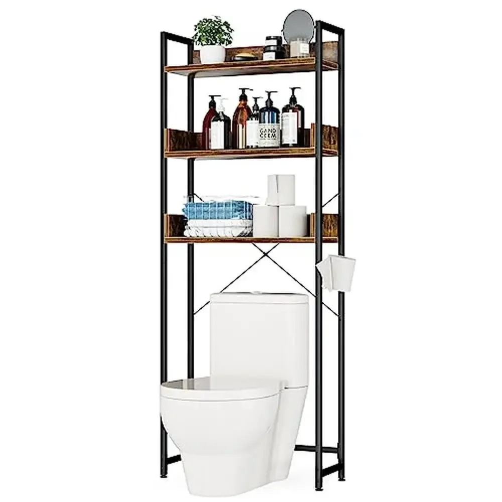 

3 Tier Bathroom Organizer Shelf Space Saver with Toilet Paper Holder Freestanding Over-The-Toilet Storage Rack Durable Wooden