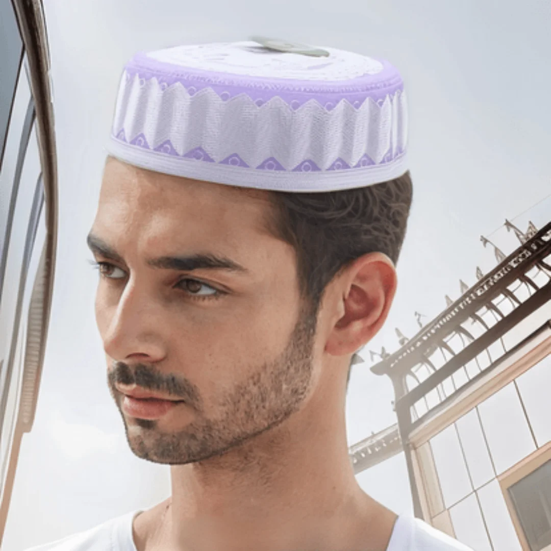 

Men Muslim Prayer Hat Islam Embroidery Cap Beanie Hat Prayer Headwear Ramadan Eid Gift
