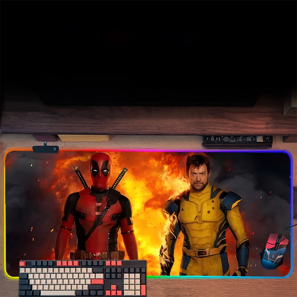 Deadpool & Wolverines RGB Pc Gamer Keyboard Mouse Pad Mousepad LED Glowing Mouse Mats Rubber Gaming Computer Mausepad