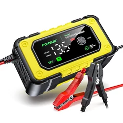 FOXSUR Car Battery Charger 12V 7A 10A Batteries 7-Stage Charging Pulse Repair with Digital LCD Display for Car Motorcycle