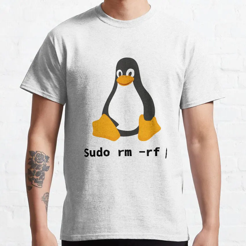 Computer - sudo rm -rf  Tux Linux Penguin - programmer  printed T-Shirt for men 100% cotton plus size clothing