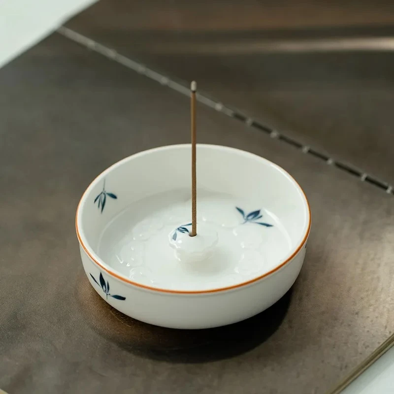 Pure Hand Painted Butterfly Orchid Art Ceramic Incense Stick Small Incense Seat Zen Censer Burner Holder Home Decoration Crafts
