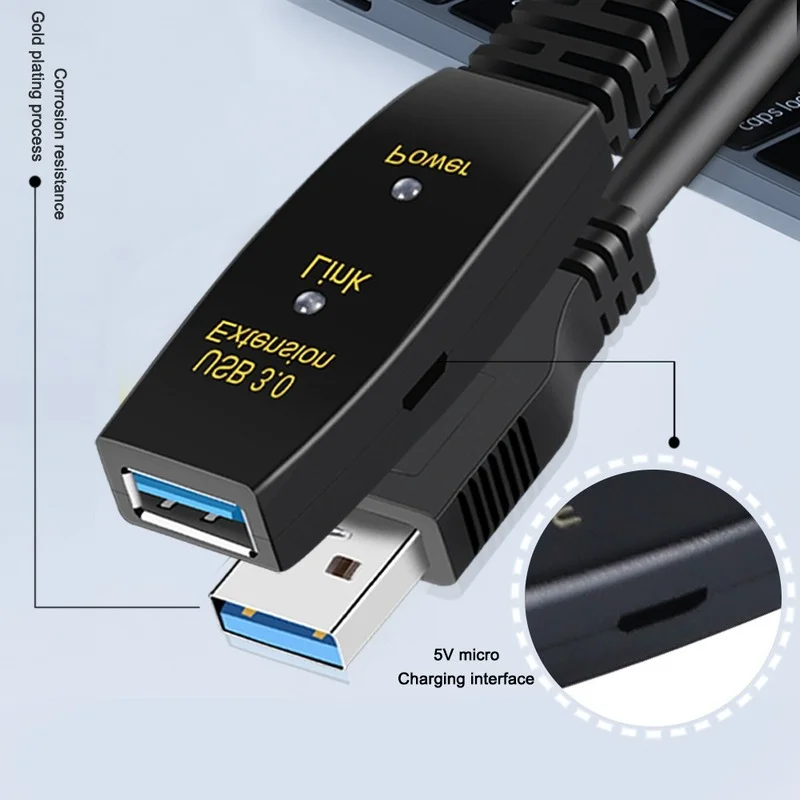 Cabo de extensão USB 3.0 com amplificador, tipo A, macho para fêmea, cabo extensor, repetidor, 5m, 10m