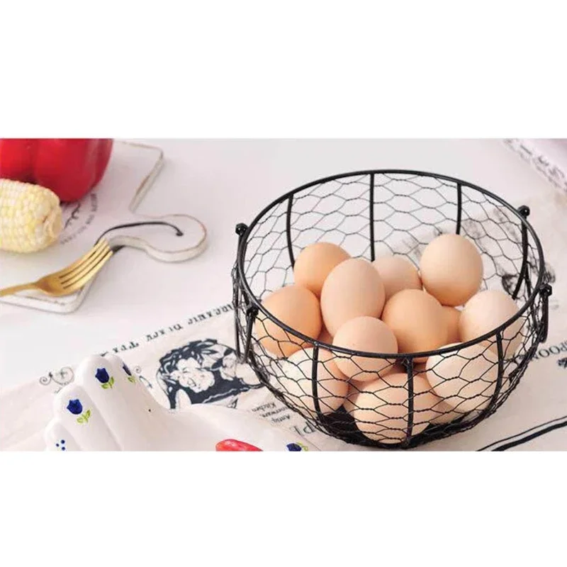 High Quality Kitchen Storage Metal Wire Egg Basket Farm Chicken Cover Egg Holder Organizer Storage Basket