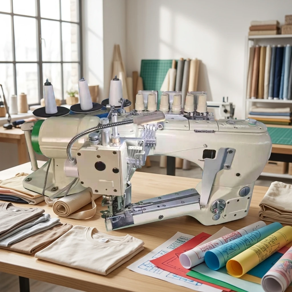 CP-0406  Pneumatic 4   6 Threads Seam Sewing Machine for Yoga Wear Baby Clothes