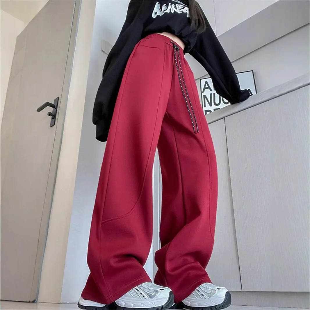 Autumn Winter Women's Velvet Thickened Warm High Waist Cargo Pants Sports Loose Wide Leg Drawstring Jogging Baggy Trousers