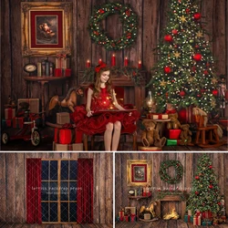 Classic Christmas Eve View Backdrops Family Adult Photography Props Child Kids Photo Wooden House Fireplace Backgrounds