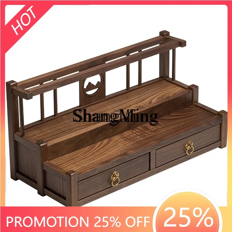 ZYY Black Walnut Multifunctional Set Storage Rack Teacup Shelf Solid Wood Desktop Small Duobao Pavilion Shelf Multi-layer