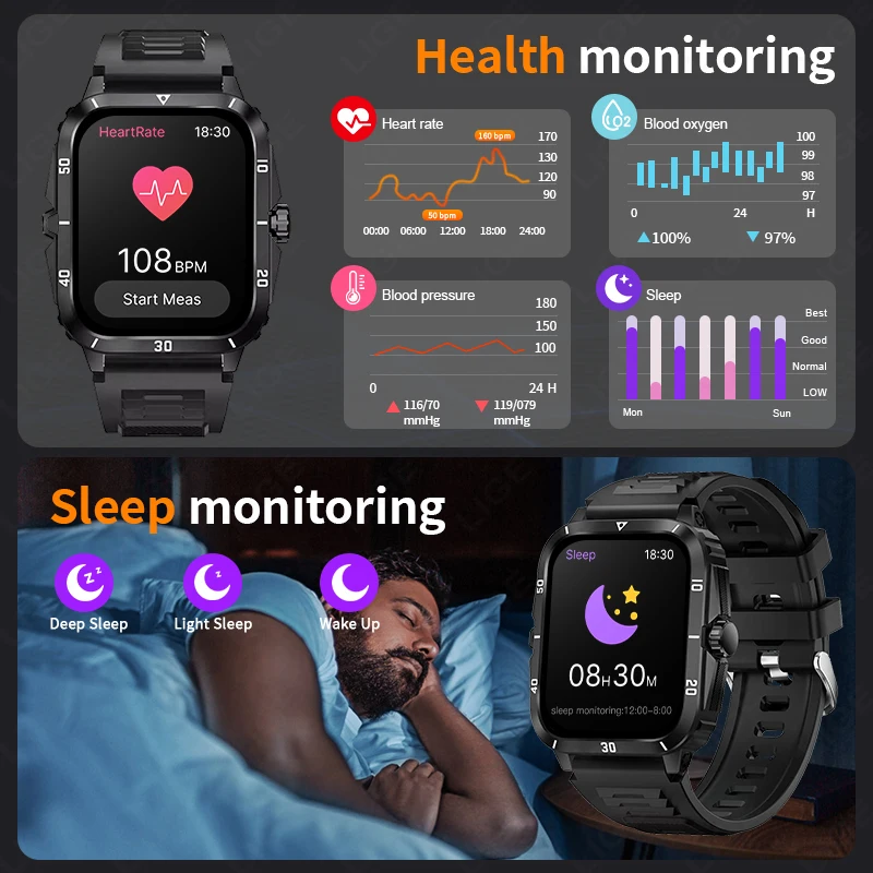 LIGE Health Smart Watch Heart Rate Blood Pressure Blood Oxygen Monitoring Bluetooth Call Men Women Smart Watch Waterproof Watch - Image 4