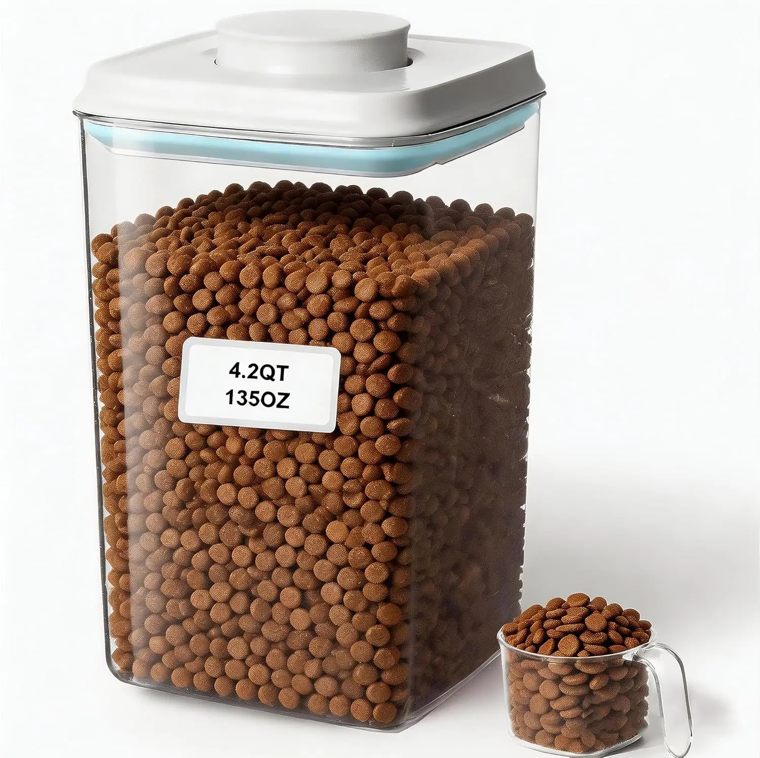 

Pet Food Storage Container with Pop Lid & Scoop, 4L/4.2QT BPA-Free for Kibble, Cereal, Flour, Pasta & Snacks