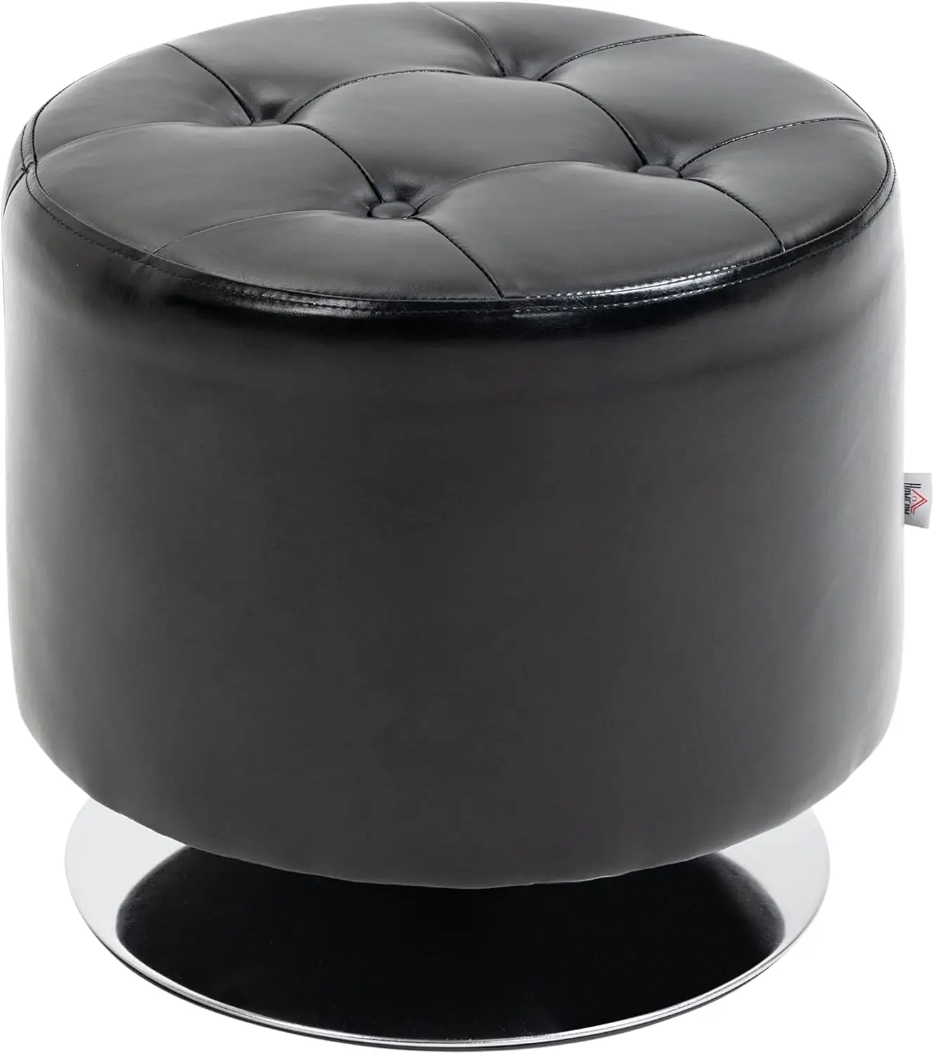 

360° Swivel Foot Stool Round Pu Ottoman With Thi Sponge Padding And Solid Steel Base, Black