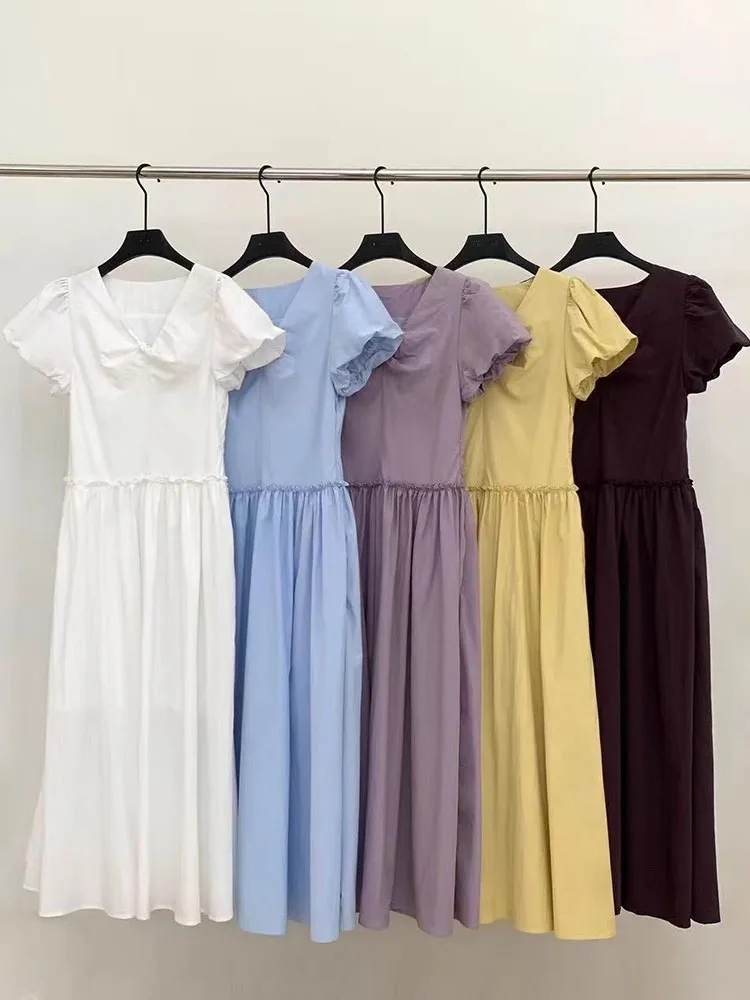 Anti-âge noeud V-Ne Bubble Sve Dr femmes été nouveau rétro pause thé longue Dr fibre de polyester trajet Sle ort...