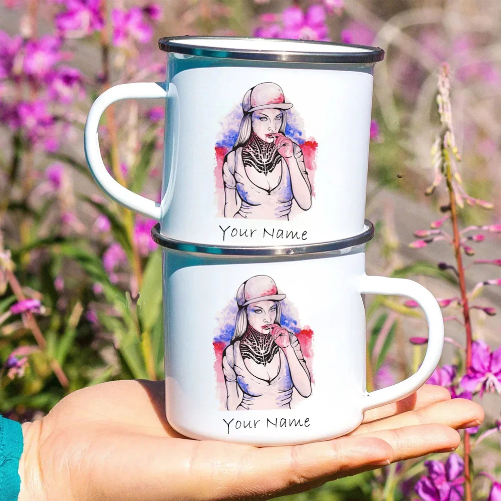 Customize Your Exclusive Enamel Mug, Print Your Name Custom Mugs Coffee Cups, Creative Cartoon Metal Mug, Wedding Gift