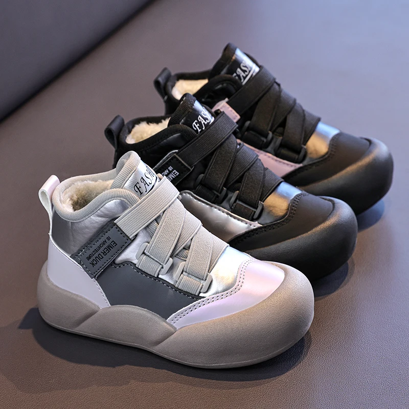 

2025 New Girl's cotton shoes boy's winter cotton shoes with thickening and fleece lining baby shoes children's ankle boots