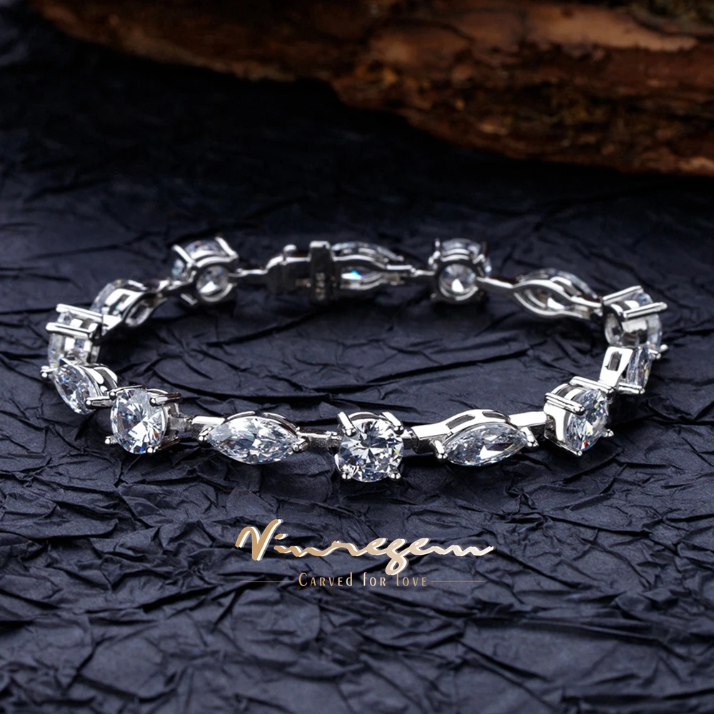 

Vinregem Round Marquise Cut Lab Created Sapphire Gemstone Personality Bracelets 100% 925 Sterling Silver Fine Jewelry Wholesale