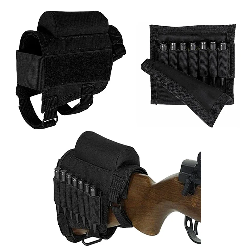 Outdoor Tactical Adjustable Butt Stock Rifle Cheek Rest Pouch with Bullet HolderAndWaitNylon Riser Pad Ammo Cartridges Bag