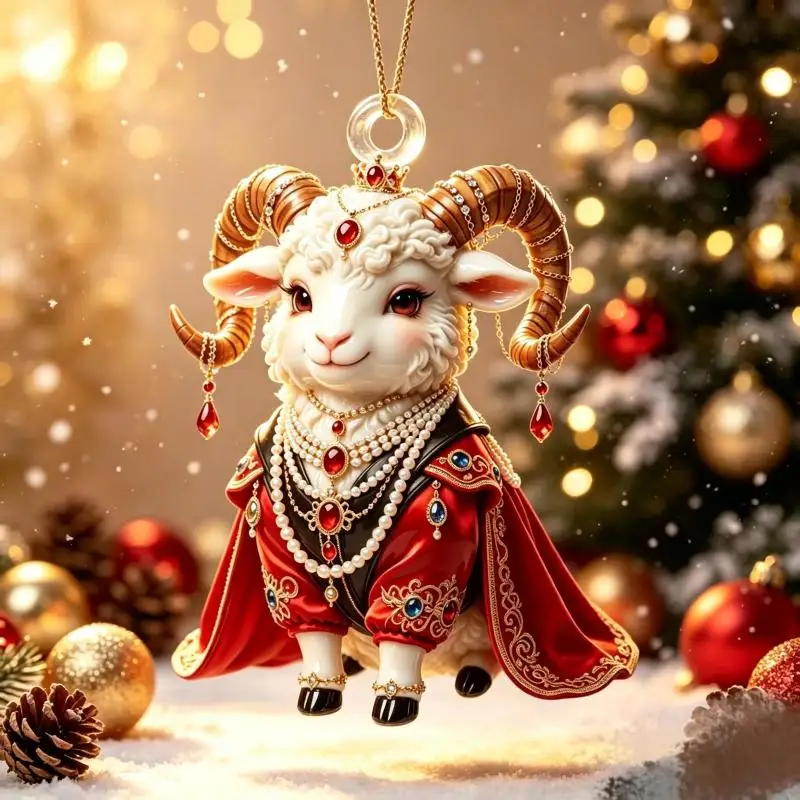 Acrylic Chinese Zodiac Goat Hanging Ornament Auspicious Red Gold Craft Unique Birthday Gift for Goat Zodiac People
