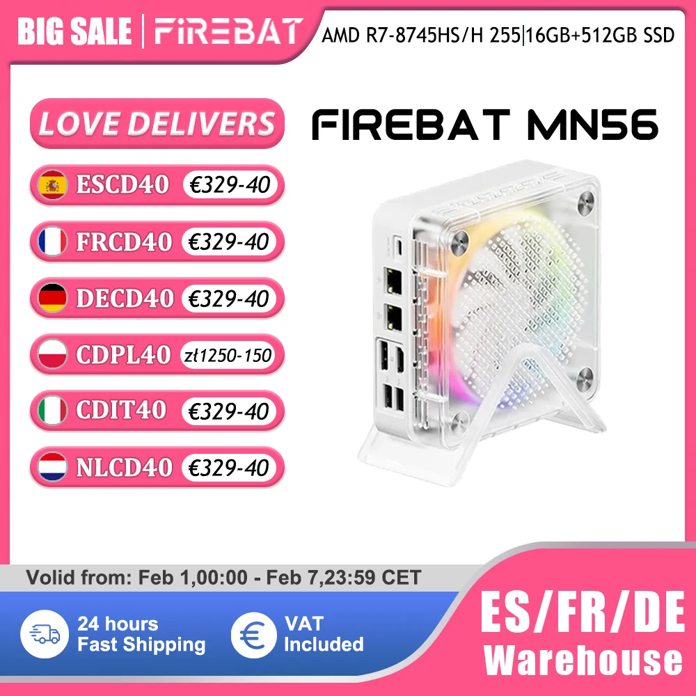 FIREBAT MN56 MINI PC AMD R7-8745HS H 255 Windows11 DDR5 16GB + 512GB SSD 8 Core Computer desktop BT 5.2 WIFI6 HDMI TYPE-C USB