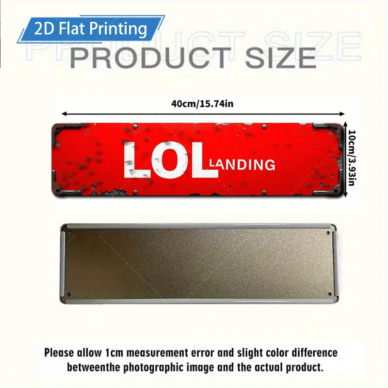 [2D FLAT] 1pc Metal Sign, 4×16inch Retro Red LOL Landing Metal Sign for Garden Door Decor