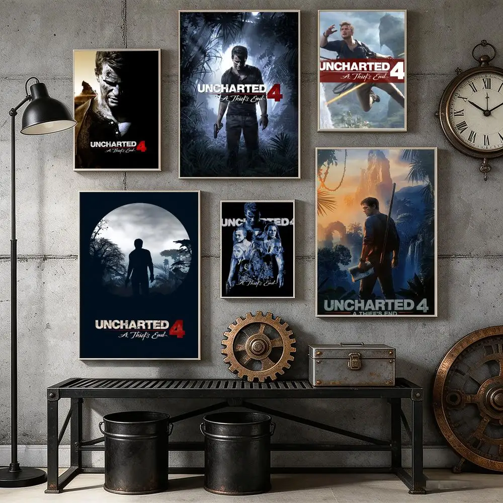 U-UnchartedS 4 A Thiefs End New Game Poster HD Self Adhesive Wall Mural Stickers Decals for Bedroom Living Room Home Decor Gift