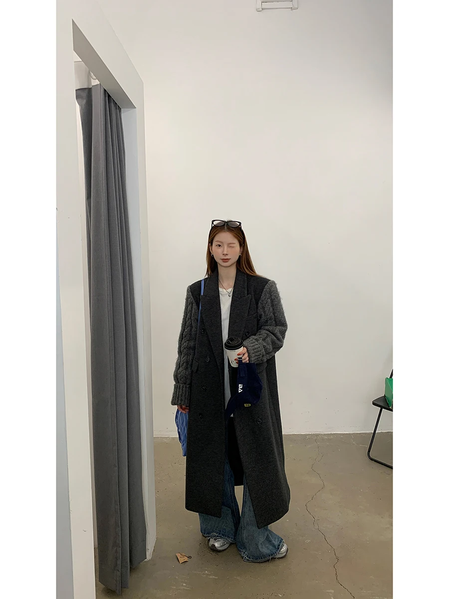 

Красное шерстяное пальто знаменитостей, женское осенне-зимнее элитное длинное пальто Хепберн, шерстяная верхняя одежда, костюм прямого кроя Ele