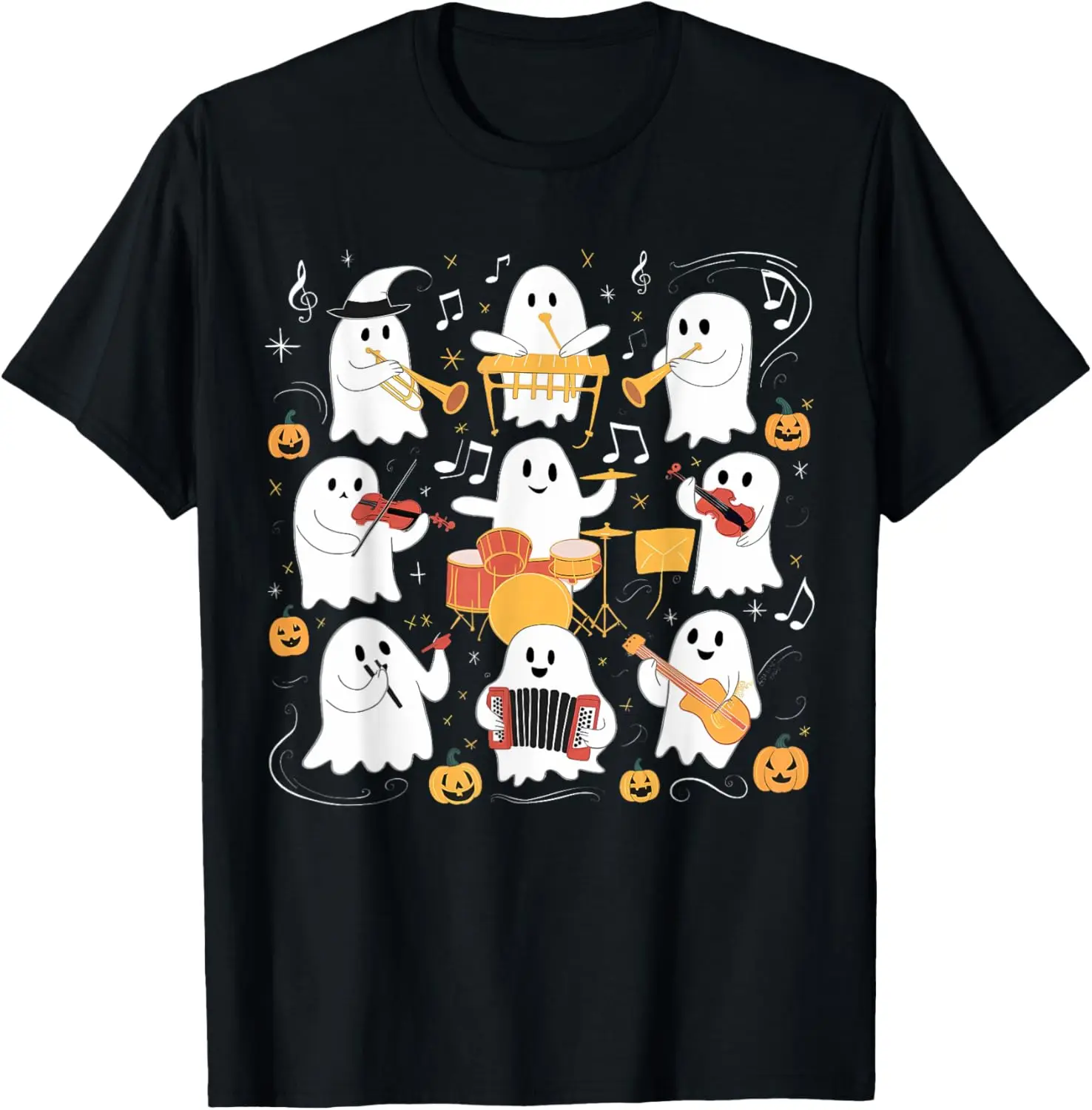 Music Teacher Ghost Playing Musical Instruments Halloween T-Shirt