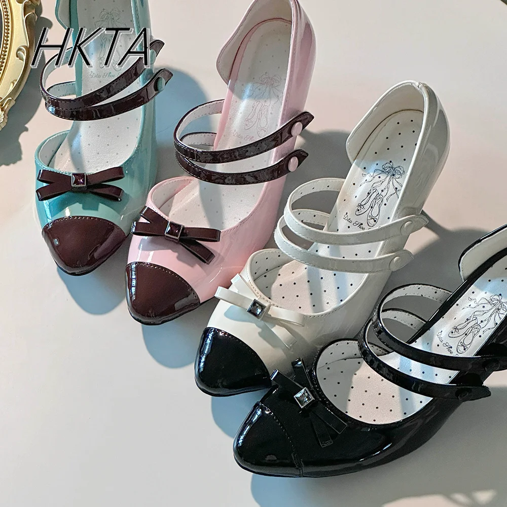 

Elegant Sweet and Cute Contrasting Lolita Pu Shoes Women Fashion Kawaii Pointed Summer New Pink Brown High Heel Pumps for Female