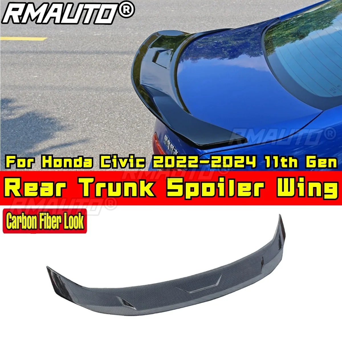 For Honda Civic 2022-2024 11th Gen Rear Roof Wing Rear Trunk Spoiler Wing Rear Trunk Spoiler Body Kit Car Accessories