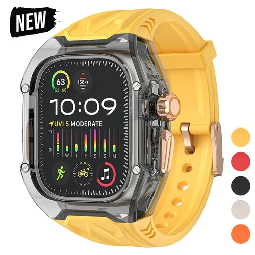Imagen 2 del producto Kit de modificación funda protectora transparente + correa de TPU para Apple Watch Ultra 9 banda para iWatch Series 9 8 7 6 5 4 45mm 44mm 49mm