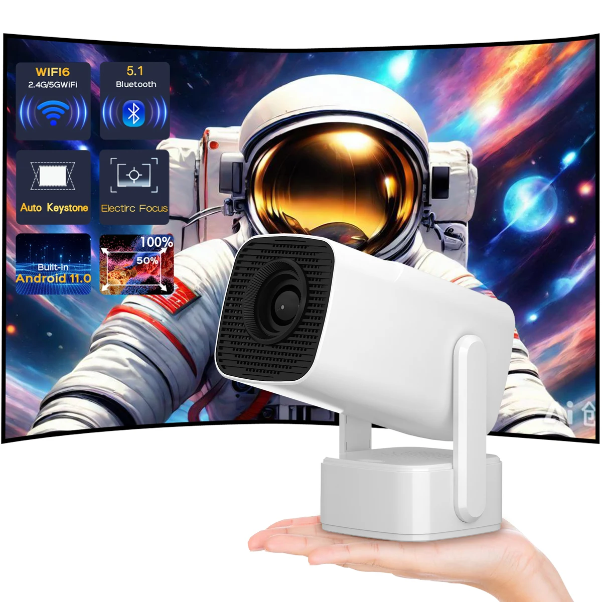 Y7S 300ANSI Android 11 Home Movie Projector,Dual Wifi6 BT5.0 Cinema Outdoor Portable Projetor