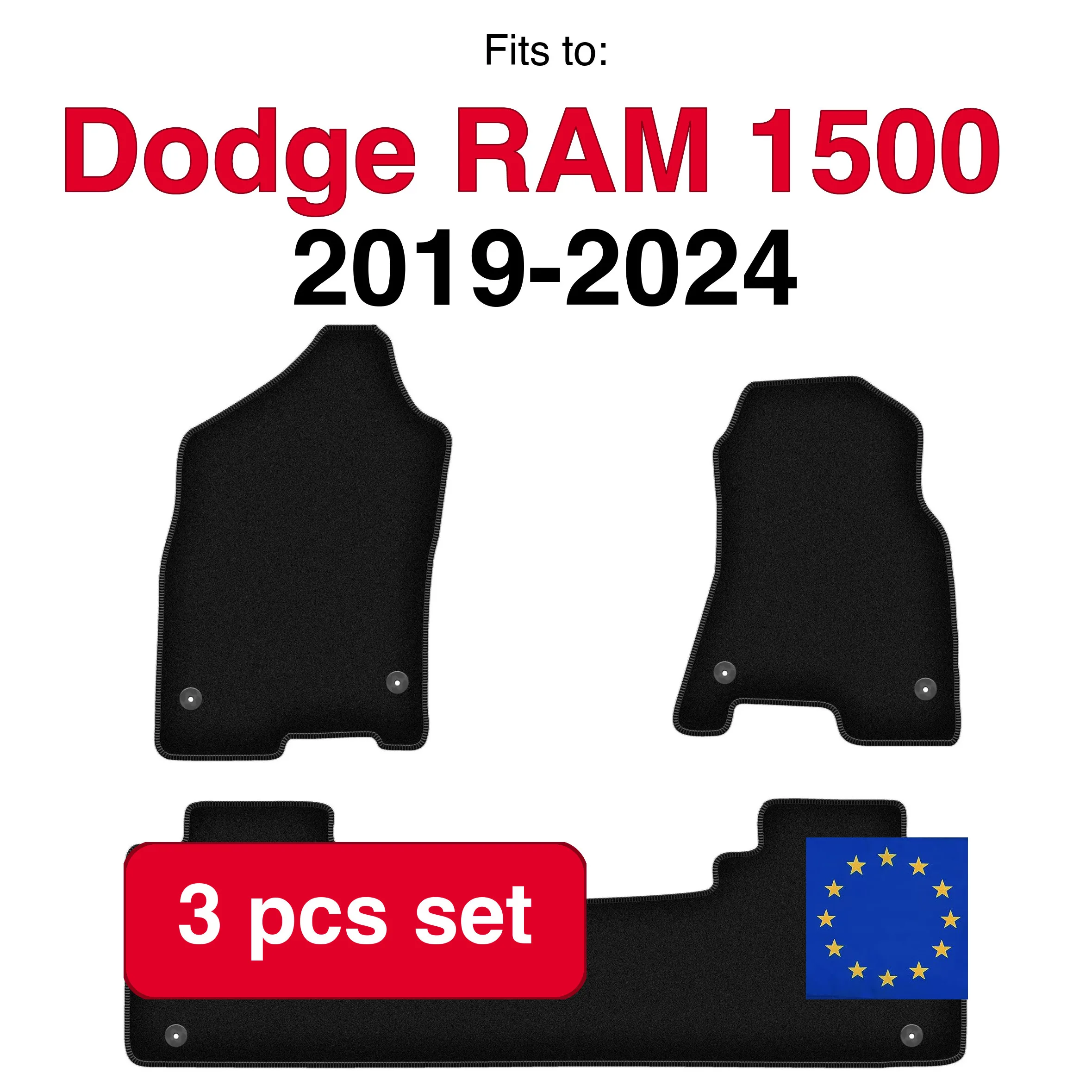 Velour tapijtset voor Dodge RAM 1500 Quad Cab (2019-2024) - Zwart (3-delig) auto passende automattenset