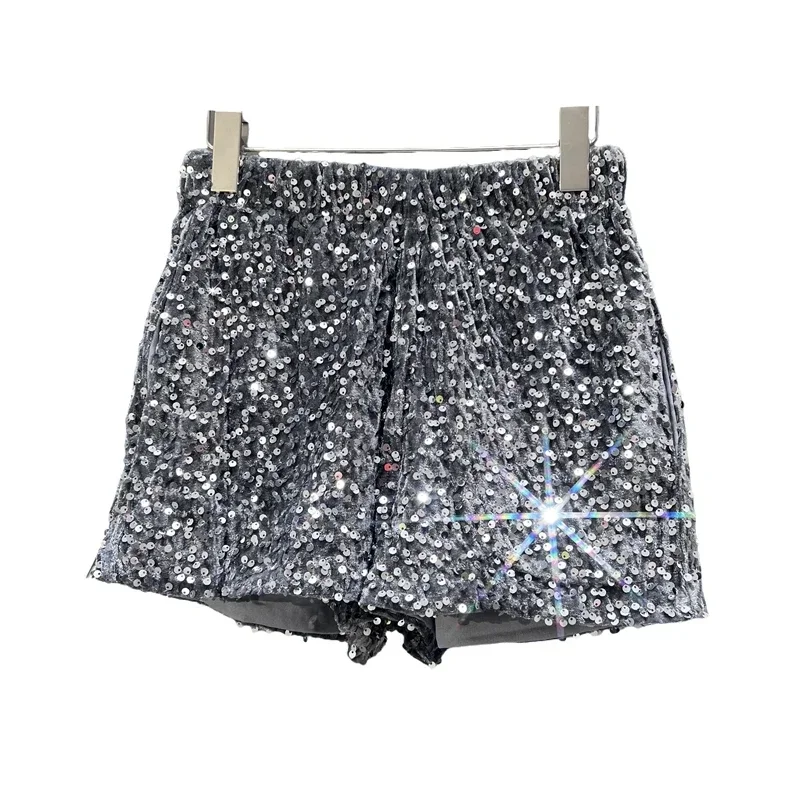 Hot Girl Y2k European and American Style Sequined Shorts Slim Fit Suede Embroidered Sequined Casual Hot Pants for Women