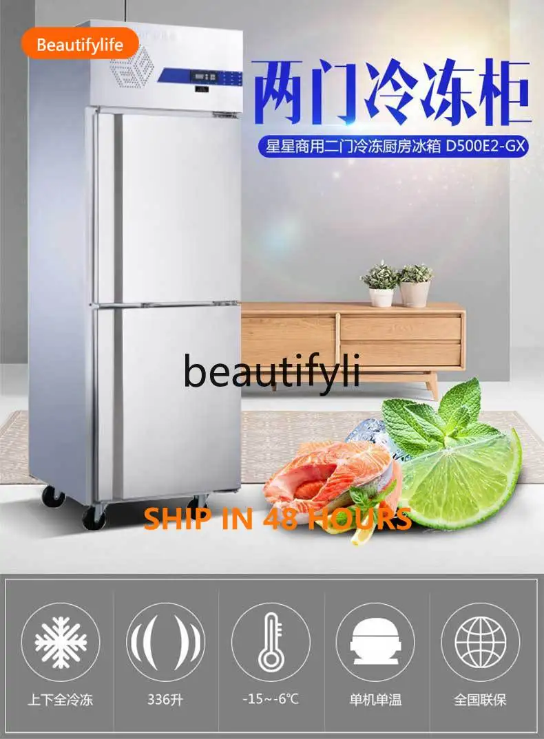 

Commercial Dual Temperature Freezer Two-Door Refrigerator Vertical Kitchen Stainless Steel Large Capacity Freezer HJ