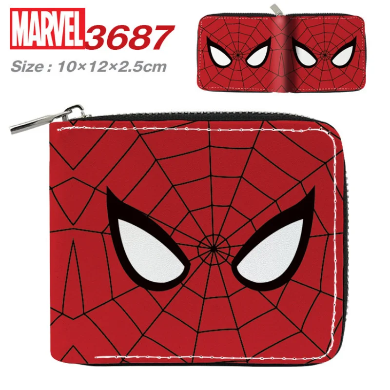 MINISO Disney Marvel Spider-Man Short Zipper Wallet Student Pu Folding Leather Wallet Boys Card Holder Coin Purse Men Wallet