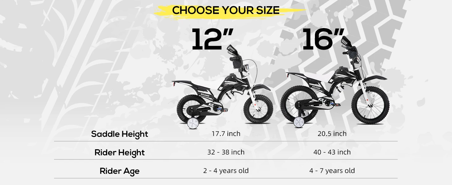 KEANO Motocross-Stil Kinderfahrrad für Jungen und Mädchen im Alter von 3-7 Jahren, 12 & 16 Zoll Fahrräder mit Stützrädern und Nummernschild – Detail 2