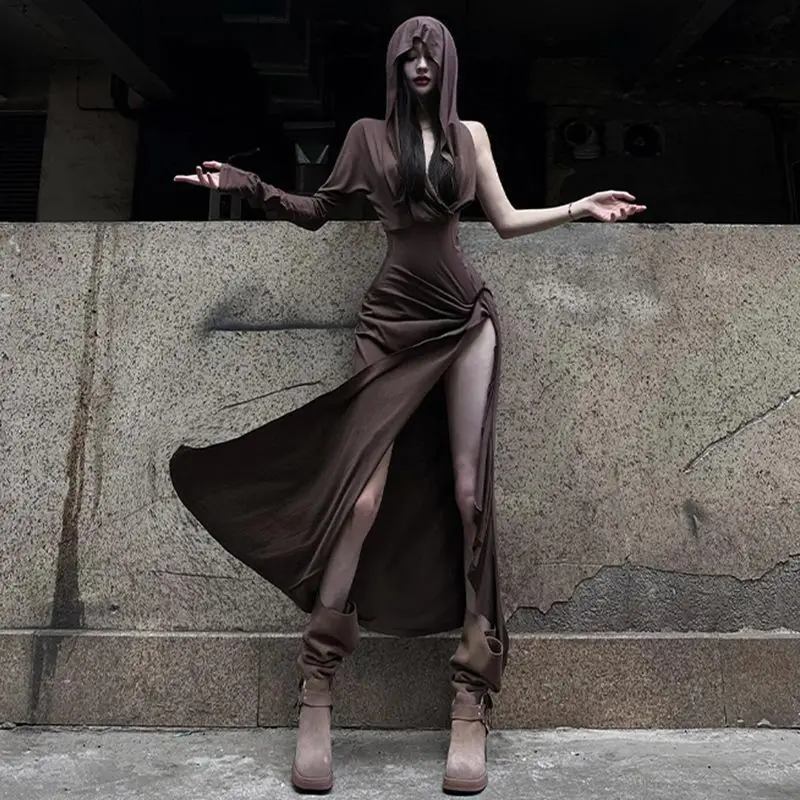 

Pure Desire Long Dr Women's Sle 2024 New Sand Dune Wasteland Faion Hoodie Gown Ele Godd Trendy Svel Dr