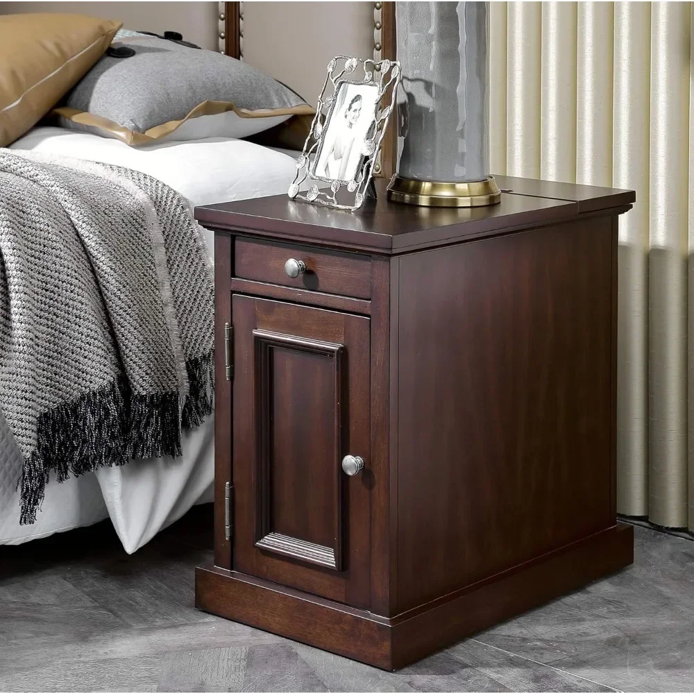 

Traditional End Table with Charging Station Chair Side Table with Charging Outlets and USB Ports, Sable Brown