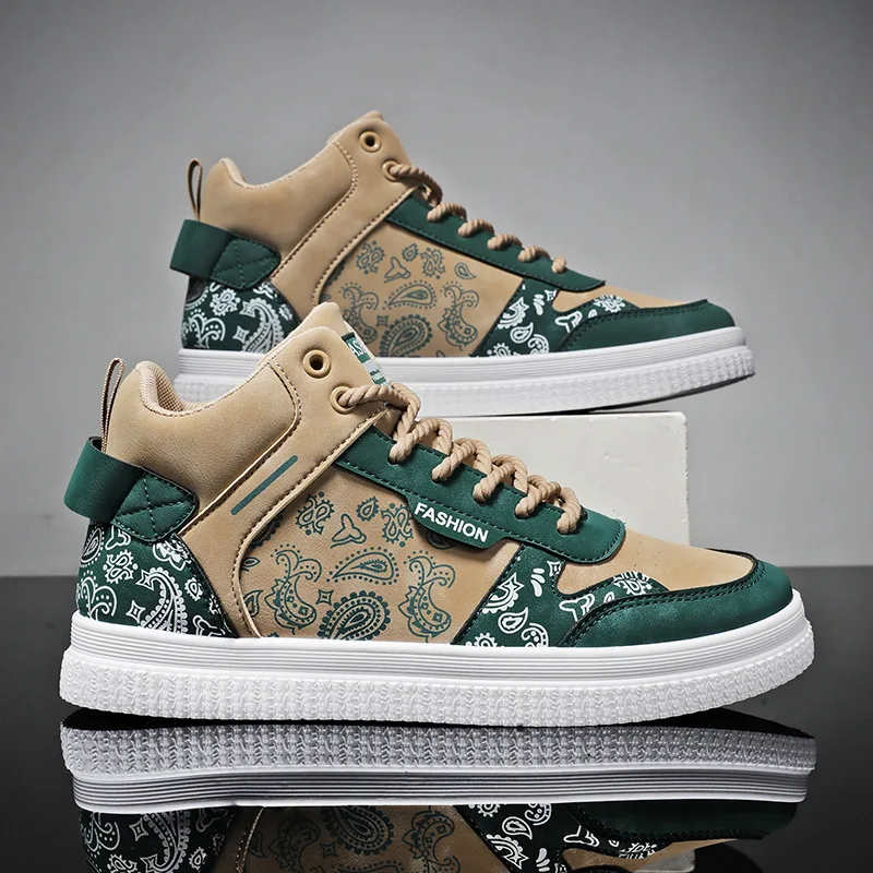 2024 Spring Autumn Green Men's High Top Skateboard Shoes Canvas Sneakers Platform Breathable Designer Vulcanized Shoes for Men