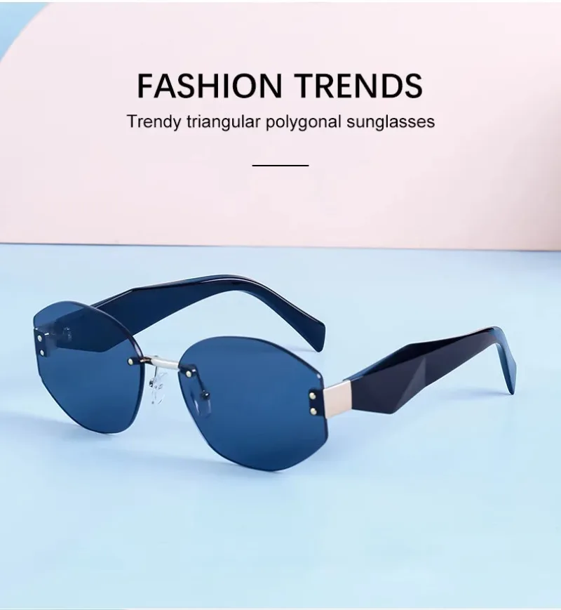 

Luxury Trendy Product Women Round Sunglasses Personalized Polygonal Borderless Wide Leg Glasses Frame Summer Men Driving Ocular