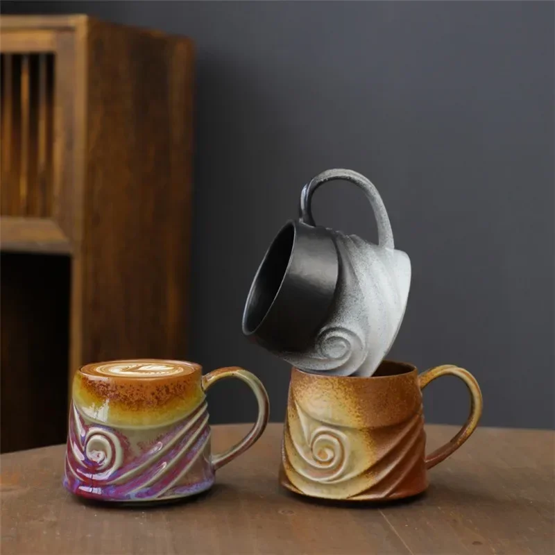 Creative Spiral Ceramic Office Mug, Good-Looking Water Cup, Afternoon Tea Cup, Retro Stoneware Coffee Cup