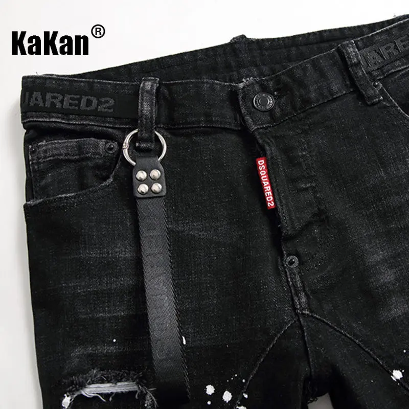 Kakan - Nuevos pantalones vaqueros rasgados y atractivos dañados de color original para hombres, pantalones vaqueros largos personalizados American High Street K18-1046