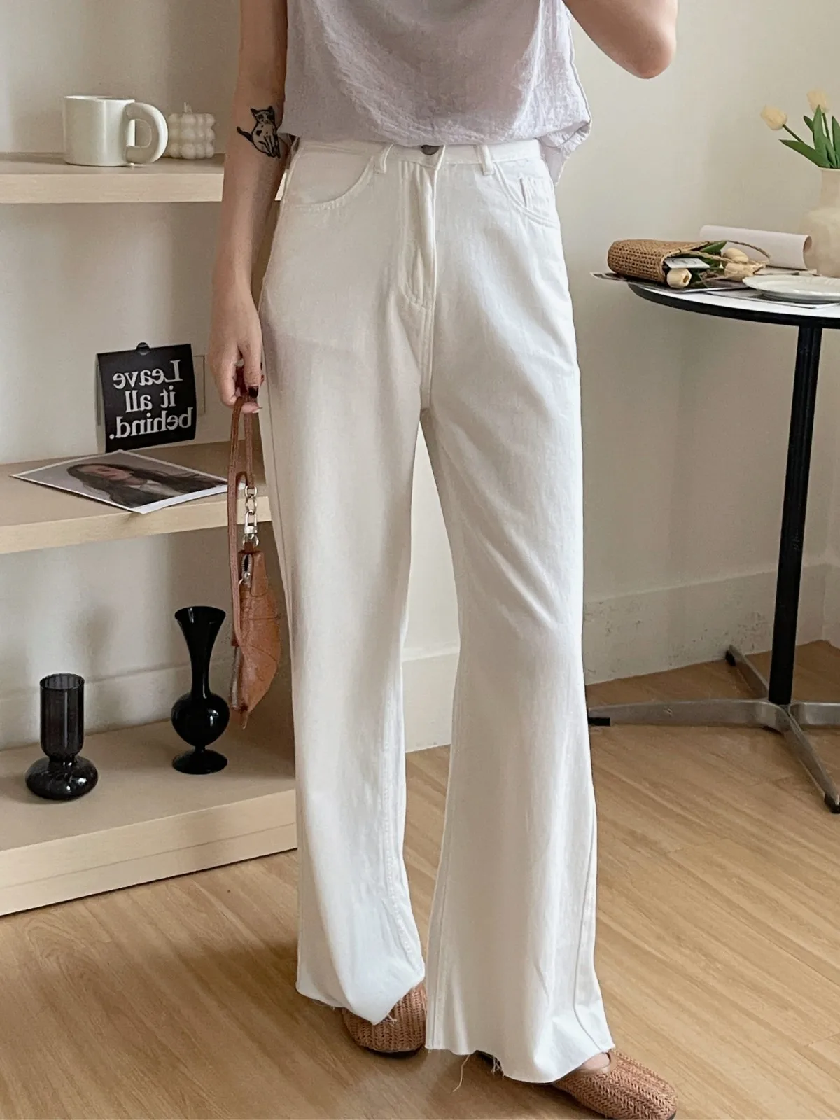 

ZHISILAO White Flare Jeans Women Vintage Wide Leg Straight Full Length Denim Pants Streetwear 2024