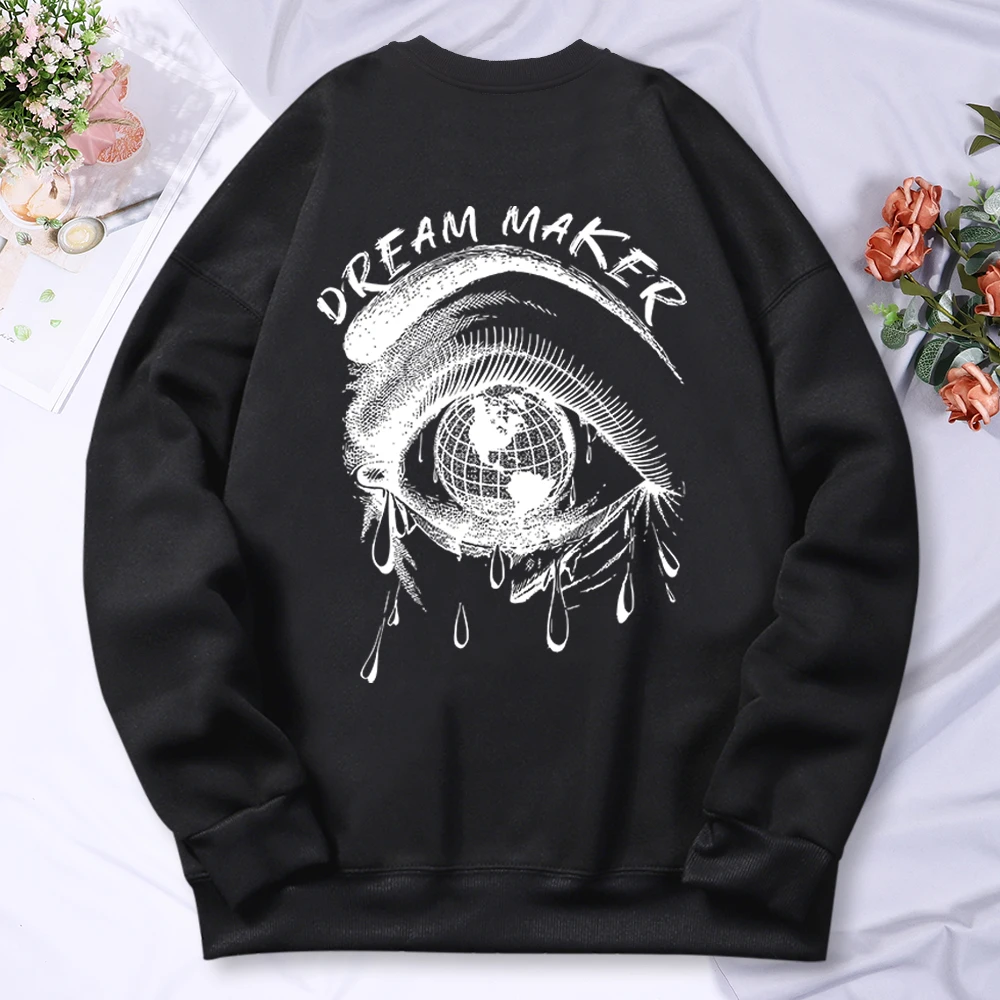 Dream Maker Tearful Earth Printing Clothes Men Women Funny Pullover Hoodie Autumn Oversized Oversize Fleece Sweatshirt Couple